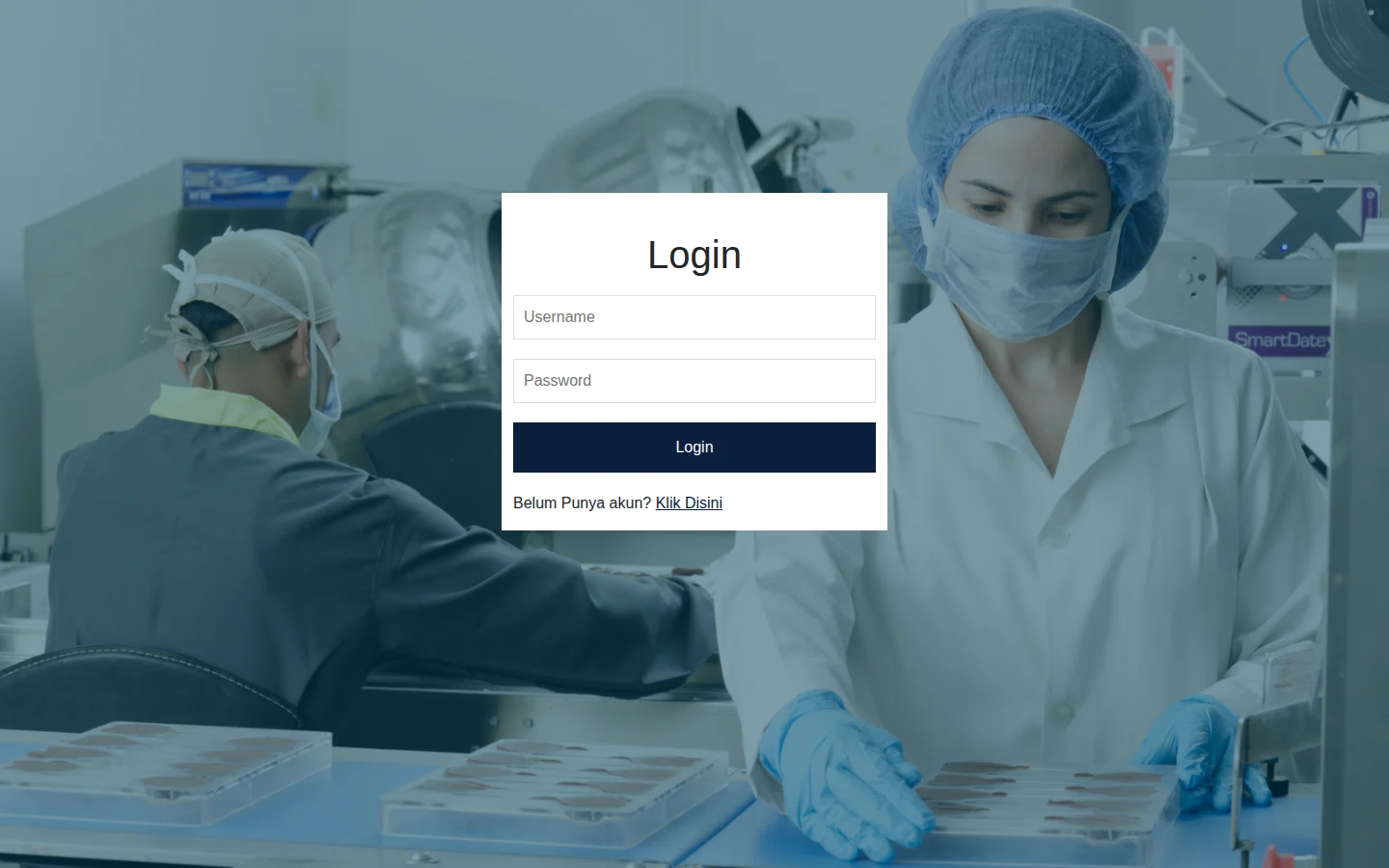 Patient Management System login screen for pasien and pegawai roles