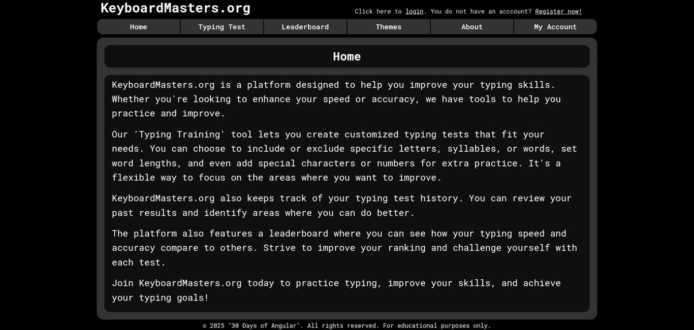 Screenshot of Typing Game speed test interface